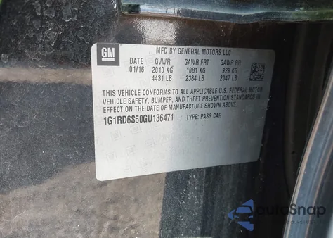 2016 Chevrolet Volt Premier z USA, uszkodzony, nr VIN 1G1RD6S50GU136471